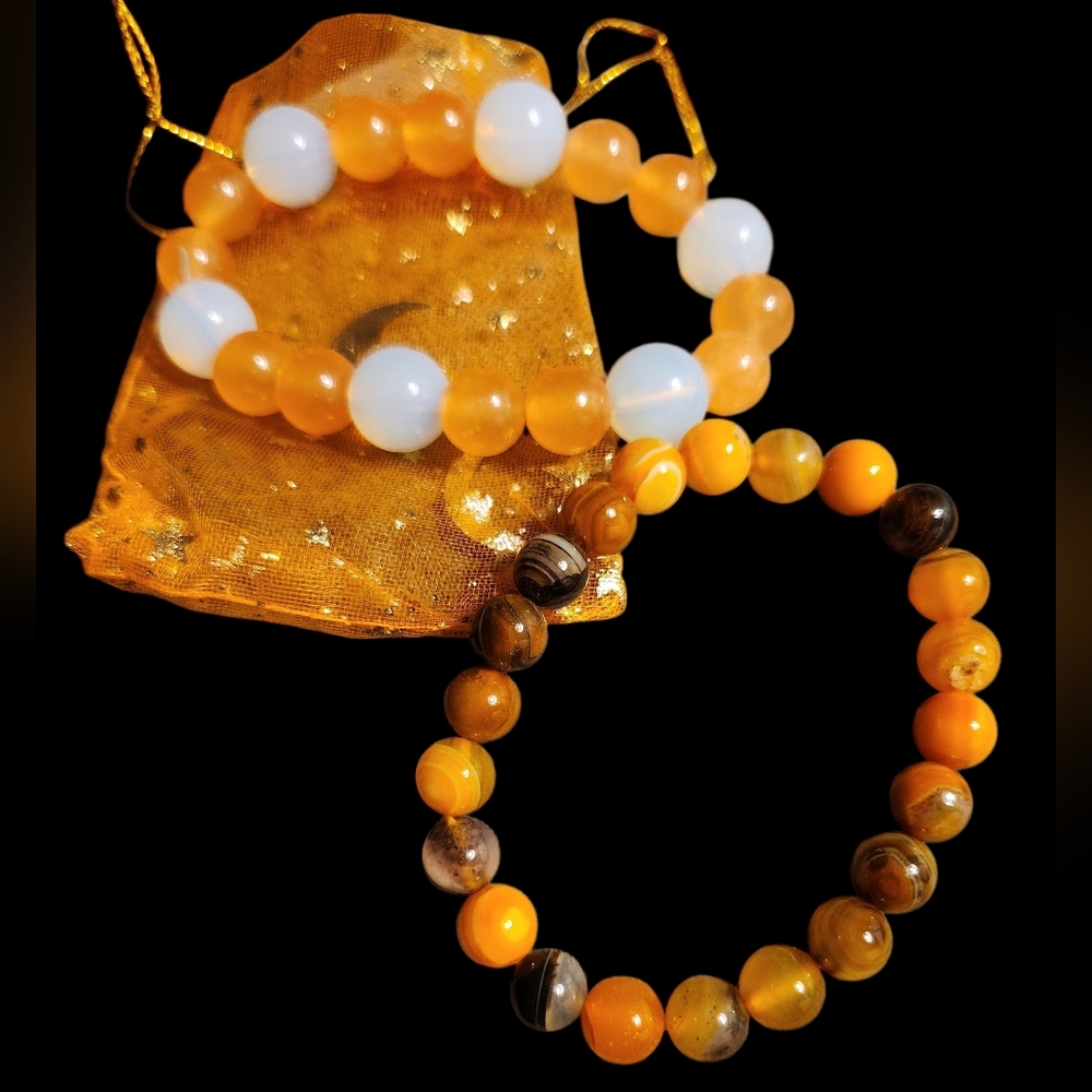 Elegant Orange and White Beaded Bracelet Set》 Custom Made■ Final Price